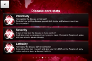 Disease core stats (Infectivity, Lethality, Severity)